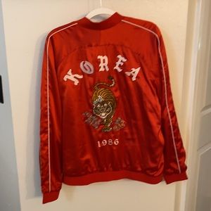 Forever21 red satin Korea jacket tiger M. NWT